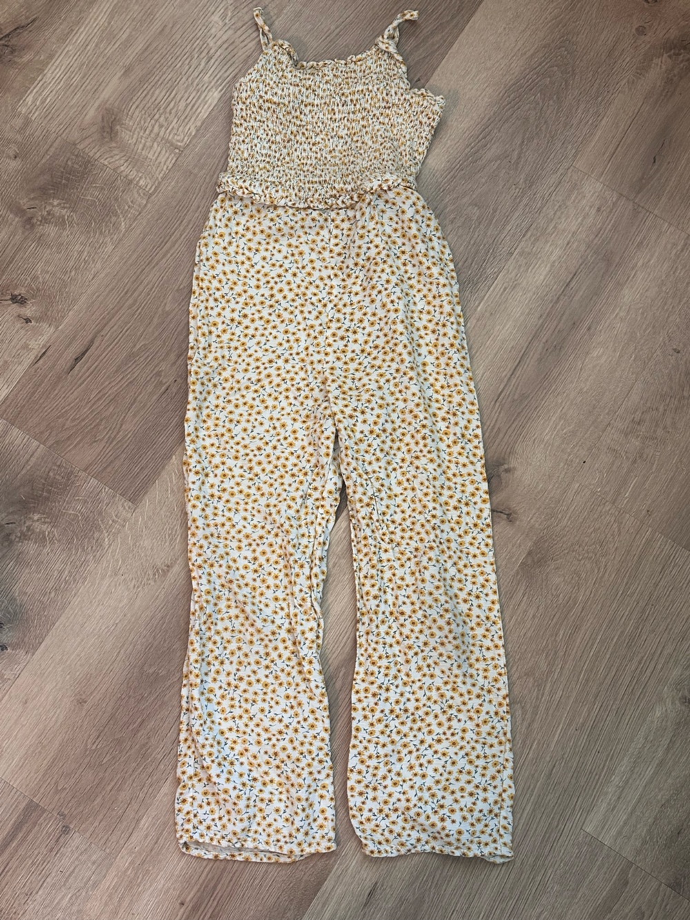 art class White and Yellow Floral Smocked Jumpsuit
